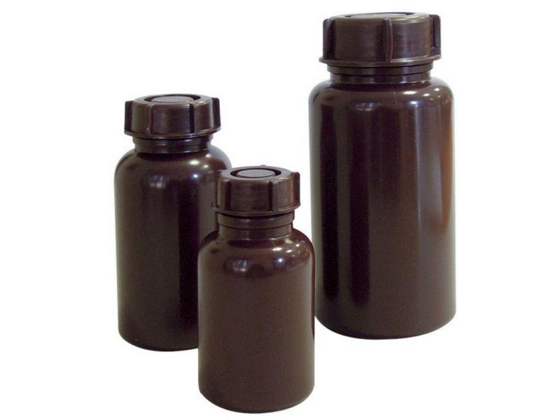 PE bottles, GL, wide mouth, amber color